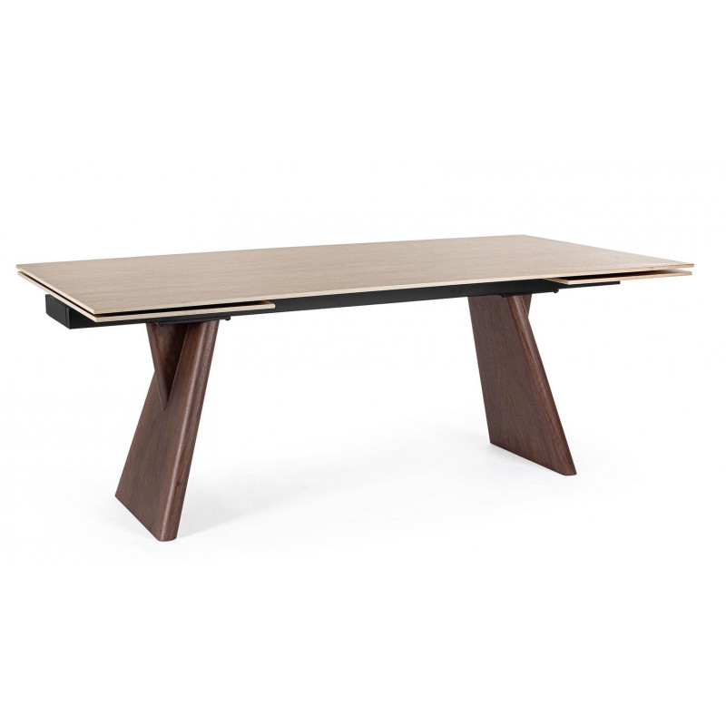 TABLE CÉRAMIQUE EXTENSIBLE EN TRAVERTIN ET NOYER MAIKKI