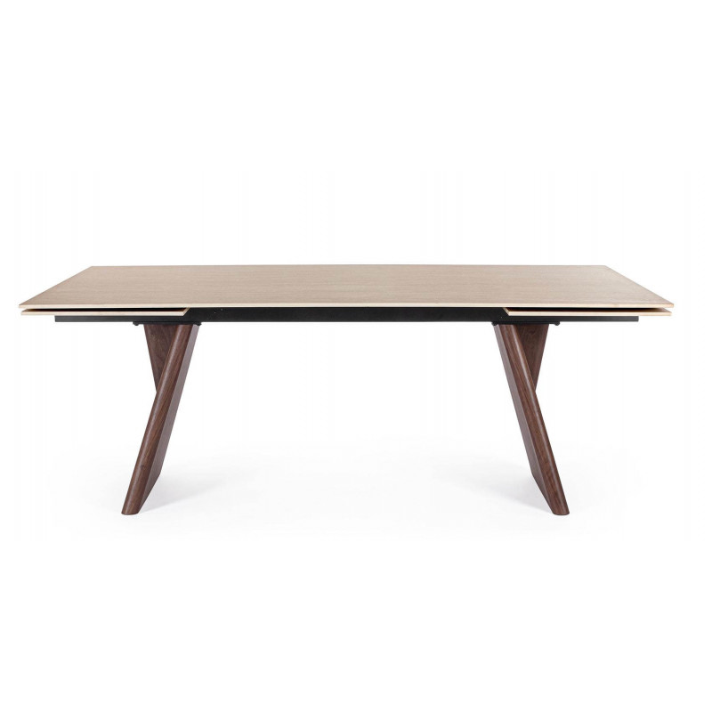 TABLE CÉRAMIQUE EXTENSIBLE EN TRAVERTIN ET NOYER MAIKKI