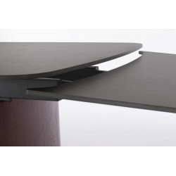 TABLE EN CÉRAMIQUE EXTENSIBLE TRAVERTIN ET PIEDS NOYER MAILIS