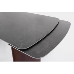 TABLE EN CÉRAMIQUE EXTENSIBLE TRAVERTIN ET PIEDS NOYER MAILIS