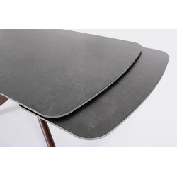 TABLE EN CÉRAMIQUE travertin EXTENSIBLE PIEDS NOYER MARITTA