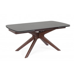 TABLE EN CÉRAMIQUE travertin EXTENSIBLE PIEDS NOYER MARITTA