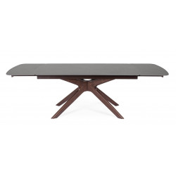 TABLE EN CÉRAMIQUE travertin EXTENSIBLE PIEDS NOYER MARITTA