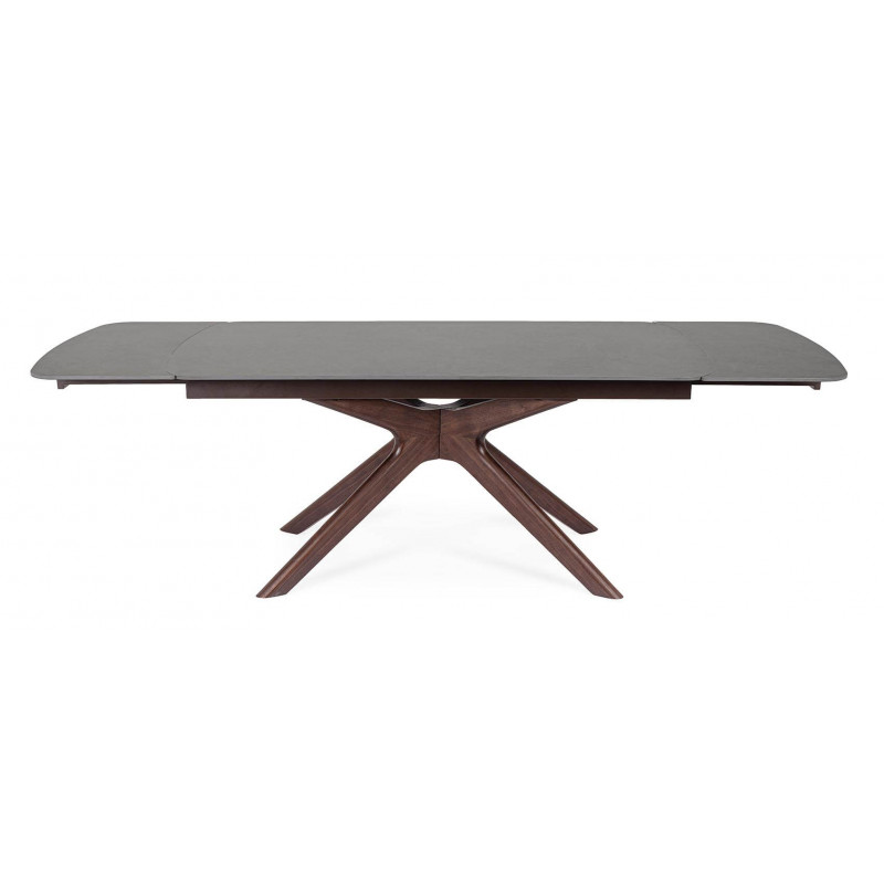 TABLE EN CÉRAMIQUE travertin EXTENSIBLE PIEDS NOYER MARITTA