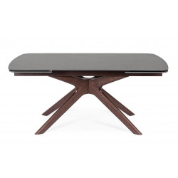 TABLE EN CÉRAMIQUE travertin EXTENSIBLE PIEDS NOYER MARITTA