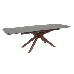 TABLE EN CÉRAMIQUE travertin EXTENSIBLE PIEDS NOYER MARITTA