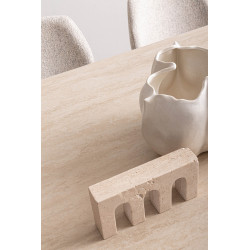 TABLE EN CÉRAMIQUE travertin EXTENSIBLE PIEDS NOYER MARITTA