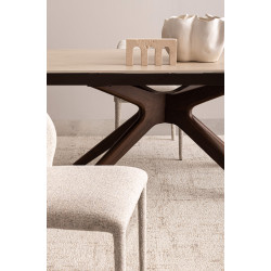 TABLE EN CÉRAMIQUE travertin EXTENSIBLE PIEDS NOYER MARITTA