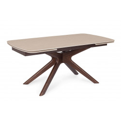 TABLE EN CÉRAMIQUE travertin EXTENSIBLE PIEDS NOYER MARITTA