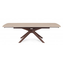 TABLE EN CÉRAMIQUE travertin EXTENSIBLE PIEDS NOYER MARITTA