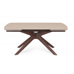 TABLE EN CÉRAMIQUE travertin EXTENSIBLE PIEDS NOYER MARITTA