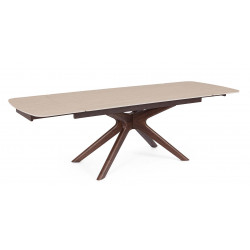 TABLE EN CÉRAMIQUE travertin EXTENSIBLE PIEDS NOYER MARITTA