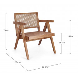 FAUTEUIL LOUNGE SALON CANNAGE GALIA BOIS DE TECK
