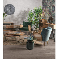 PETIT FAUTEUIL DÉCO VELOURS ET CANNAGE VIRNA VERT