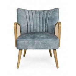 PETIT FAUTEUIL DÉCO VELOURS ET CANNAGE VIRNA BLEU