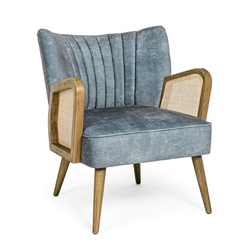 PETIT FAUTEUIL DÉCO VELOURS ET CANNAGE VIRNA BLEU