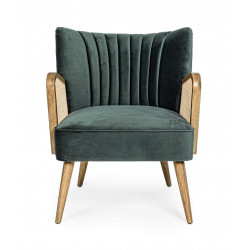 PETIT FAUTEUIL DÉCO VELOURS ET CANNAGE VIRNA VERT