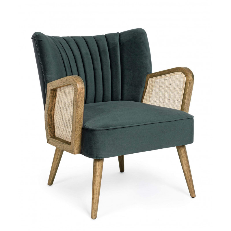 PETIT FAUTEUIL DÉCO VELOURS ET CANNAGE VIRNA VERT