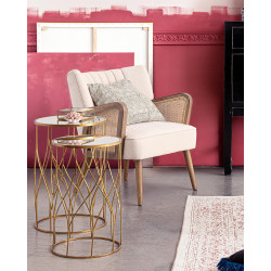 Petit Fauteuil Déco Velours et Cannage VIRNA - Le Chaisier