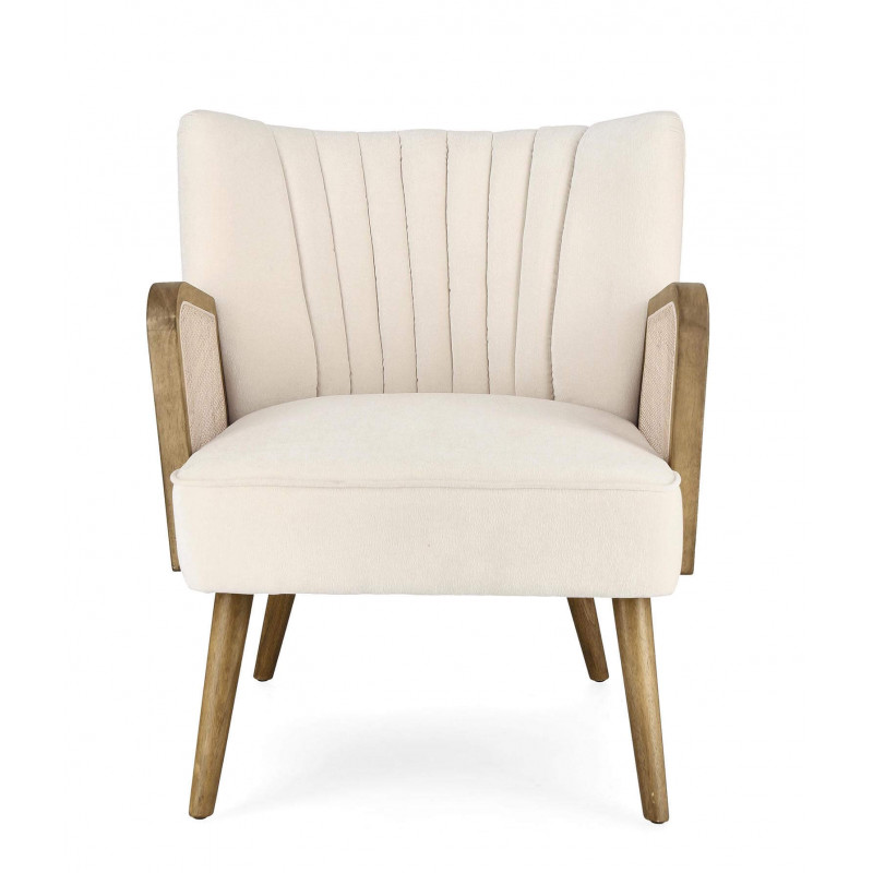 PETIT FAUTEUIL DÉCO VELOURS ET CANNAGE VIRNA BEIGE