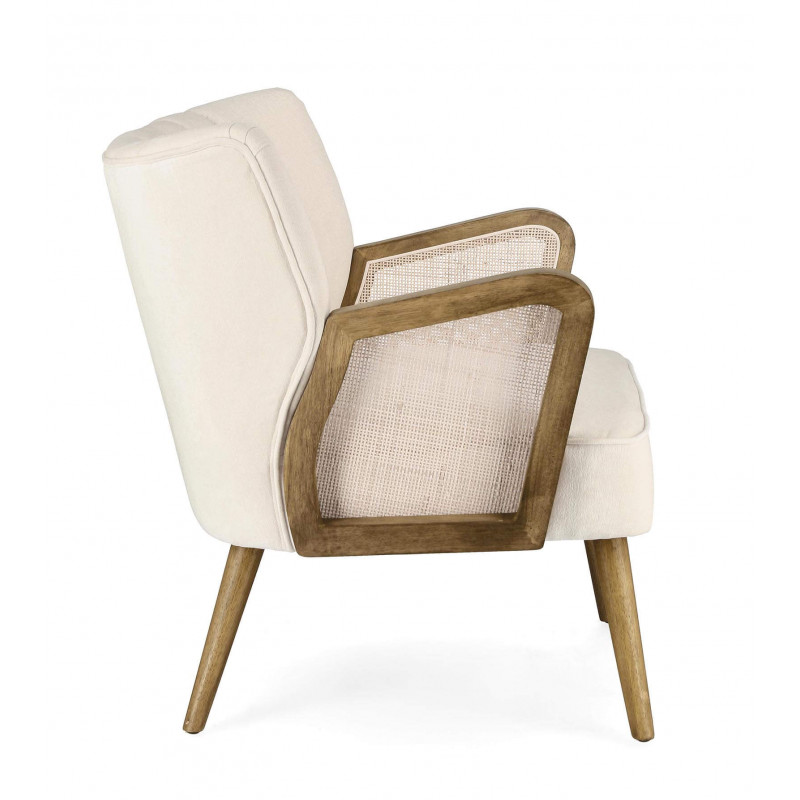 PETIT FAUTEUIL DÉCO VELOURS ET CANNAGE VIRNA BEIGE