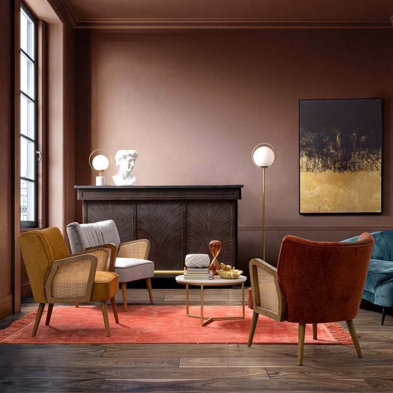 Petit Fauteuil Déco Velours et Cannage VIRNA - Le Chaisier