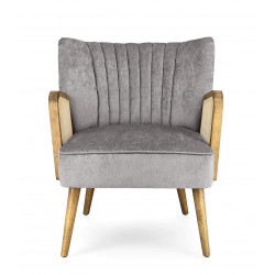 PETIT FAUTEUIL DÉCO VELOURS ET CANNAGE VIRNA GRIS