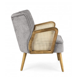 PETIT FAUTEUIL DÉCO VELOURS ET CANNAGE VIRNA GRIS
