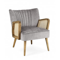 PETIT FAUTEUIL DÉCO VELOURS ET CANNAGE VIRNA GRIS