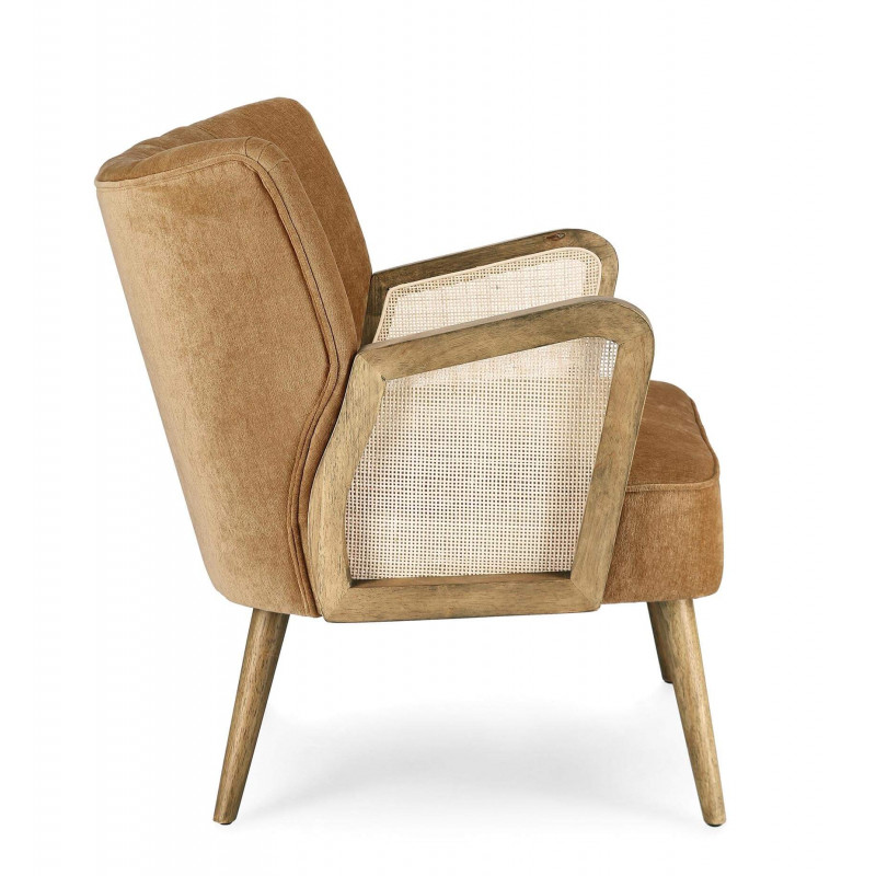 PETIT FAUTEUIL DÉCO VELOURS ET CANNAGE VIRNA MOUTARDE