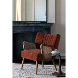 PETIT FAUTEUIL DÉCO VELOURS ET CANNAGE VIRNA TERRACOTTA