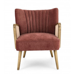 PETIT FAUTEUIL DÉCO VELOURS ET CANNAGE VIRNA TERRACOTTA