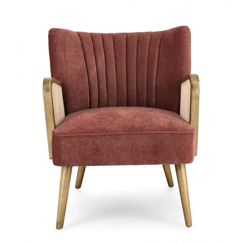 PETIT FAUTEUIL DÉCO VELOURS ET CANNAGE VIRNA TERRACOTTA