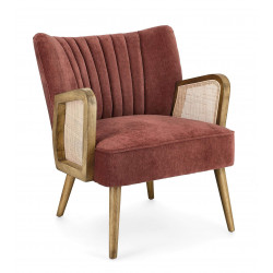 PETIT FAUTEUIL DÉCO VELOURS ET CANNAGE VIRNA TERRACOTTA