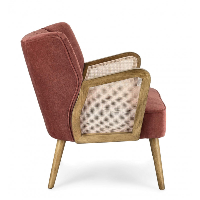 PETIT FAUTEUIL DÉCO VELOURS ET CANNAGE VIRNA TERRACOTTA